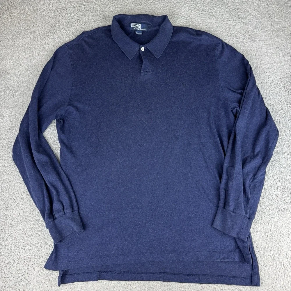 Polo Ralph Lauren Polo Shirt Long Sleeve Blue‎ Soft Thin Mens Large Vintage